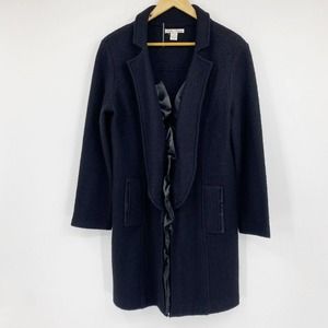 Nikki Valenti 100% Wool Coat Satin Ruffles Black Sz M